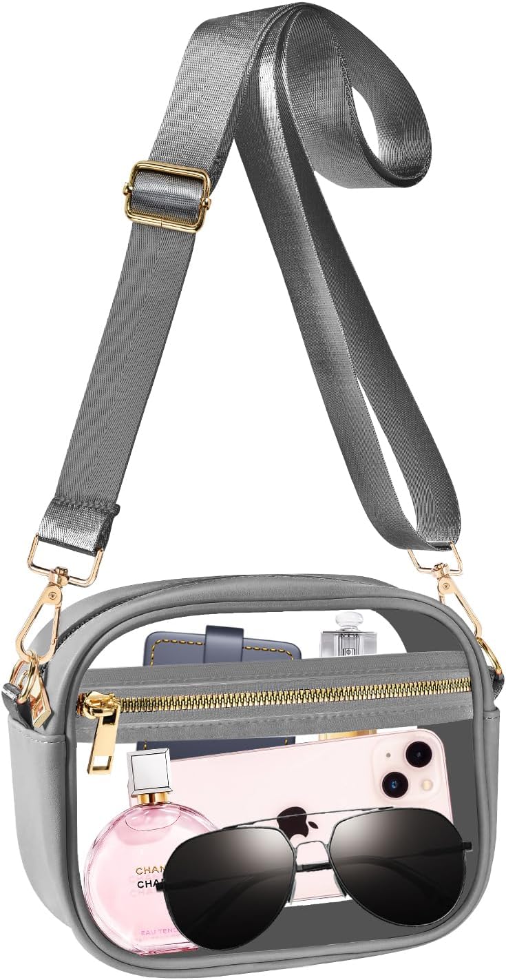 Fibrdoo Clear Bag Stadium Approved, Leather Clear Crossbody Purse Bag for Concerts Sports Events Festivals - Image 1